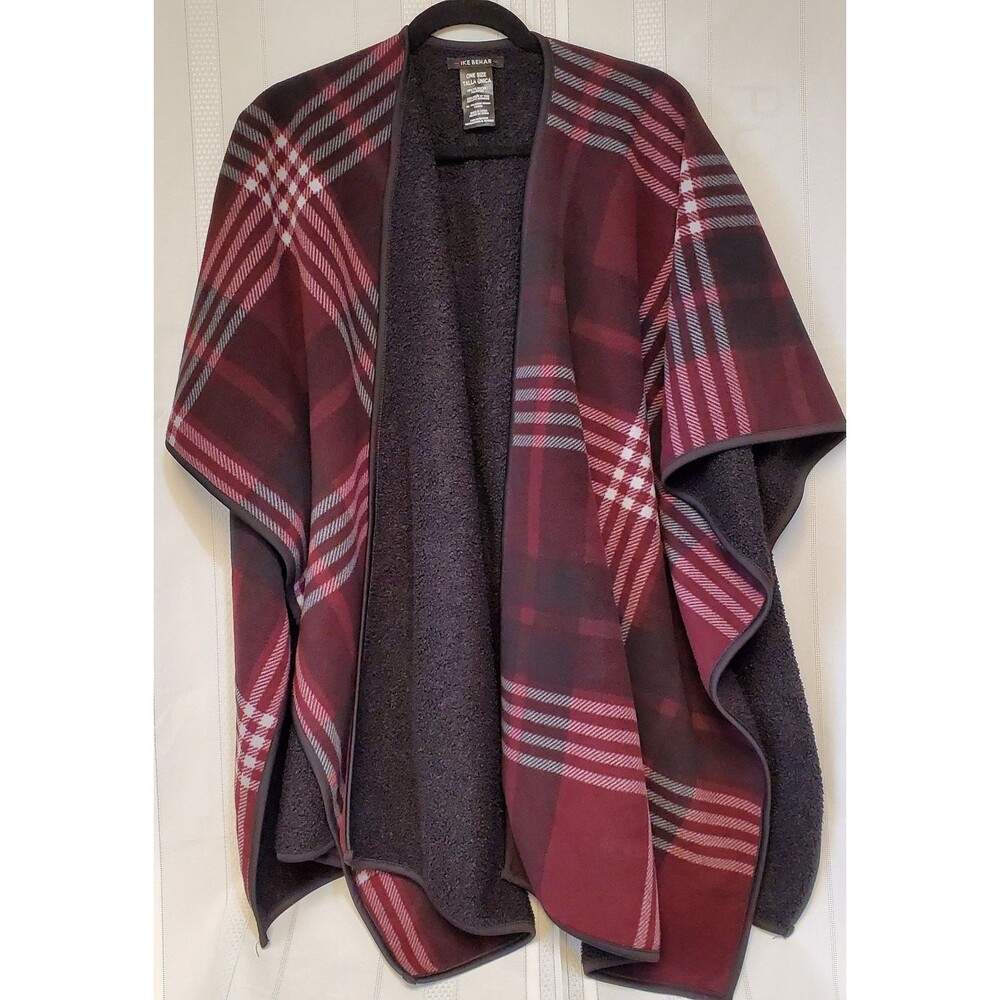 IKE BEHAR Women's Fall Poncho Wrap or Cozy Shawl, Plaid with High Pile Fleece